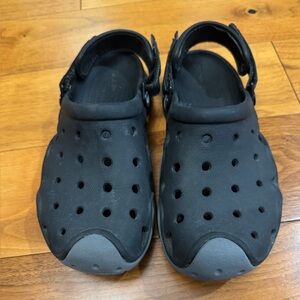 CROCS Men's Black Slip-On Boat Clogs with Gray Toe